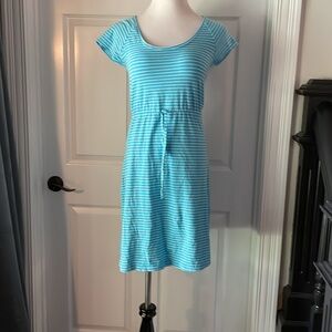 Columbia turquoise knit dress with white stripes